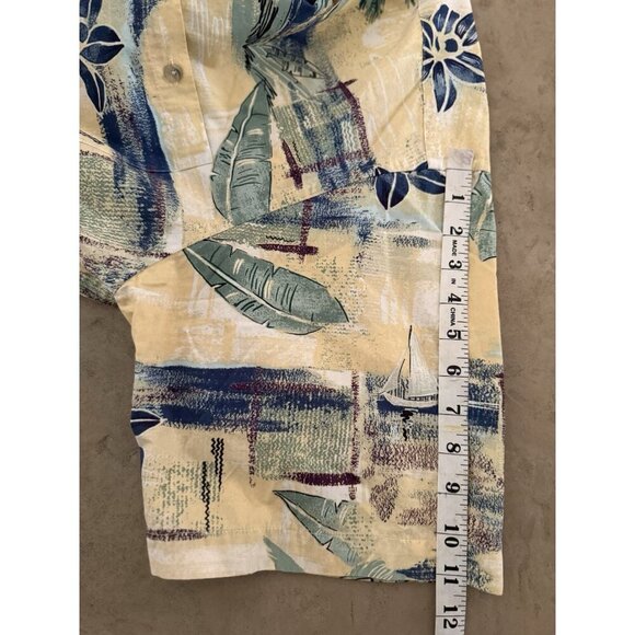 Pierre Cardin Hawaiian Shirt XL Tropical Floral Button Up Short Sleeve Yellow - Picture 8 of 9